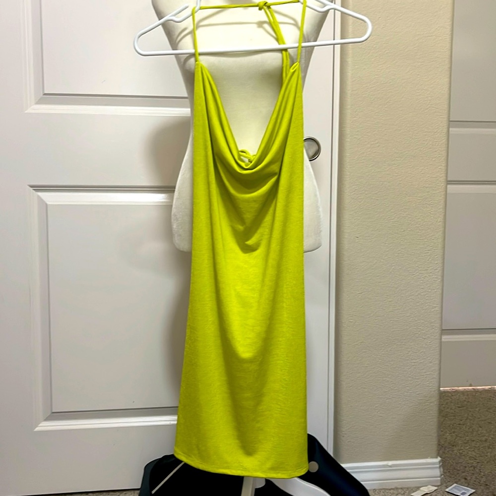 NWT Lilyful Mariah Open Back Mini Dress, Lime Green, M